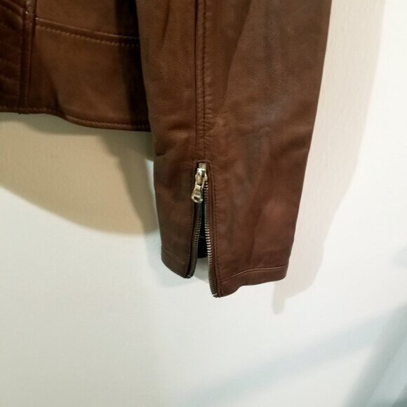Guess Genuine Leather Moto Cropped Style Jacket – Warm Brown - Sz XL - Picture 9 of 15